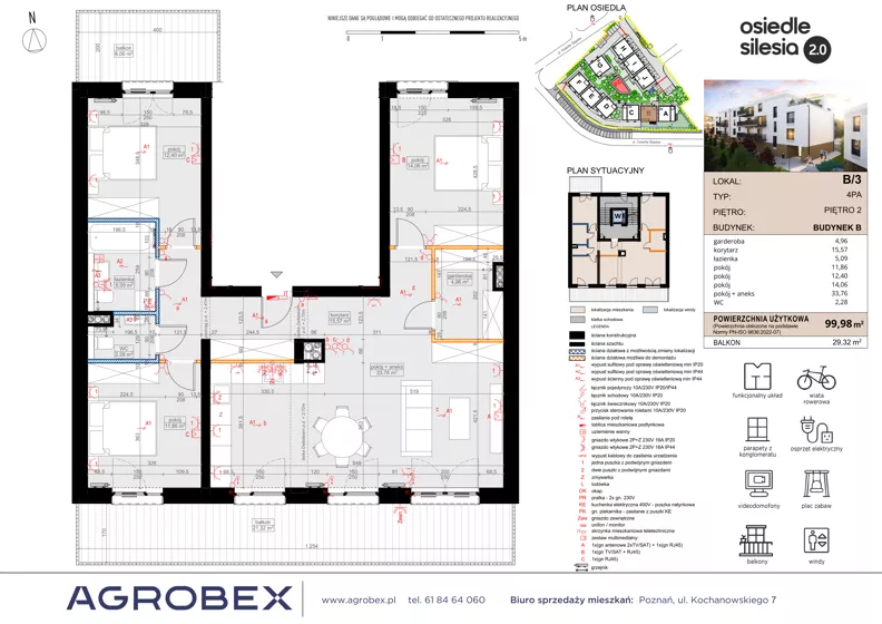 4 pokoje, mieszkanie 99,98 m², piętro 2, oferta nr B3, Silesia 2.0, Zielona Góra, ul. Osiedle Śląskie 33