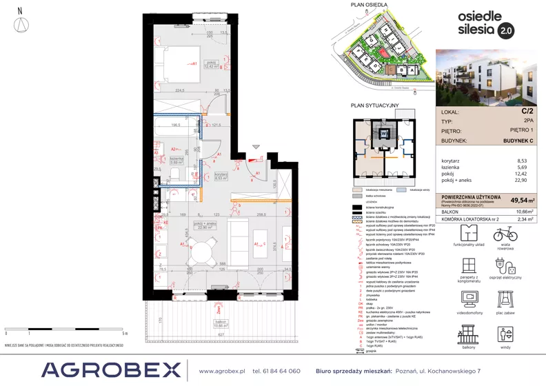 2 pokoje, mieszkanie 49,54 m², piętro 1, oferta nr C2, Silesia 2.0, Zielona Góra, ul. Osiedle Śląskie 33