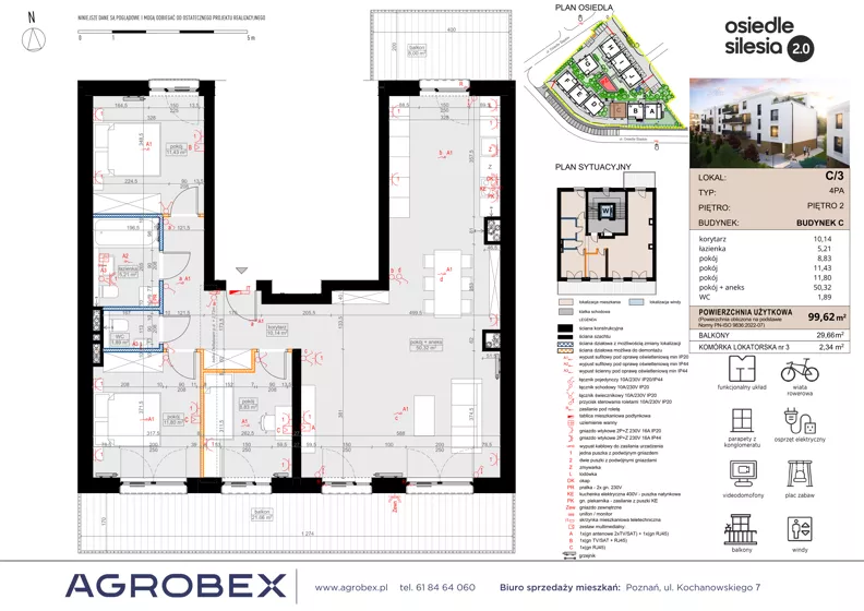 4 pokoje, mieszkanie 99,62 m², piętro 2, oferta nr C3, Silesia 2.0, Zielona Góra, ul. Osiedle Śląskie 33