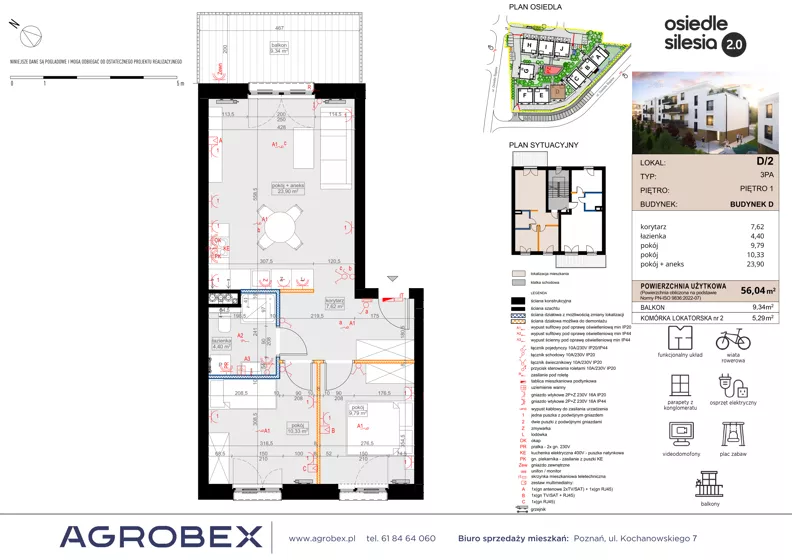 3 pokoje, mieszkanie 56,04 m², piętro 1, oferta nr D2, Silesia 2.0, Zielona Góra, ul. Osiedle Śląskie 33