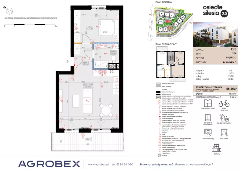 2 pokoje, mieszkanie 55,56 m², piętro 2, oferta nr D3, Silesia 2.0, Zielona Góra, ul. Osiedle Śląskie 33
