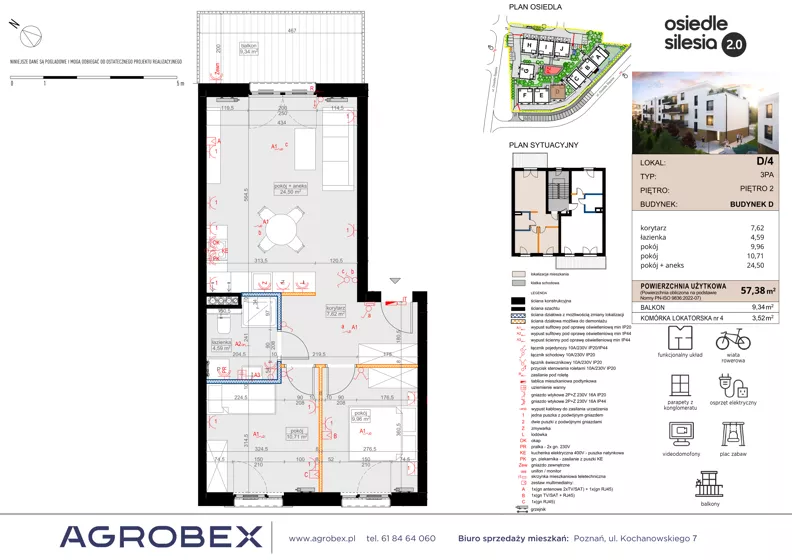 3 pokoje, mieszkanie 57,38 m², piętro 2, oferta nr D4, Silesia 2.0, Zielona Góra, ul. Osiedle Śląskie 33