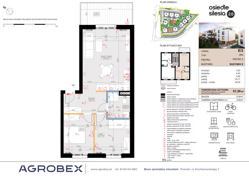 3 pokoje, mieszkanie 57,39 m², piętro 2, oferta nr E3, Silesia 2.0, Zielona Góra, ul. Osiedle Śląskie 33
