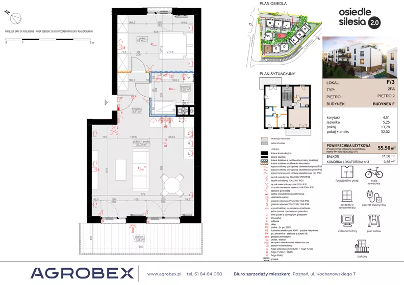 2 pokoje, mieszkanie 55,56 m², piętro 2, oferta nr F3, Silesia 2.0, Zielona Góra, ul. Osiedle Śląskie 33