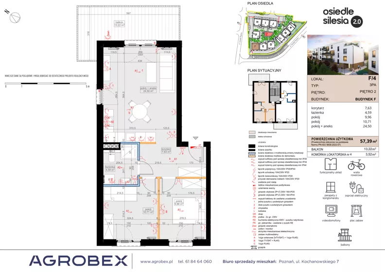 3 pokoje, mieszkanie 57,39 m², piętro 2, oferta nr F4, Silesia 2.0, Zielona Góra, ul. Osiedle Śląskie 33