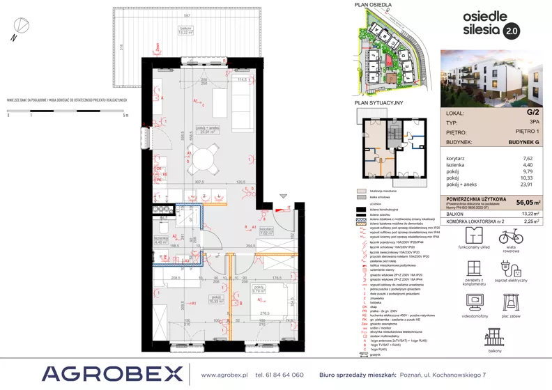 3 pokoje, mieszkanie 56,05 m², piętro 1, oferta nr G2, Silesia 2.0, Zielona Góra, ul. Osiedle Śląskie 33
