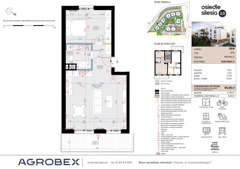 2 pokoje, mieszkanie 55,56 m², piętro 2, oferta nr H4, Silesia 2.0, Zielona Góra, ul. Osiedle Śląskie 33