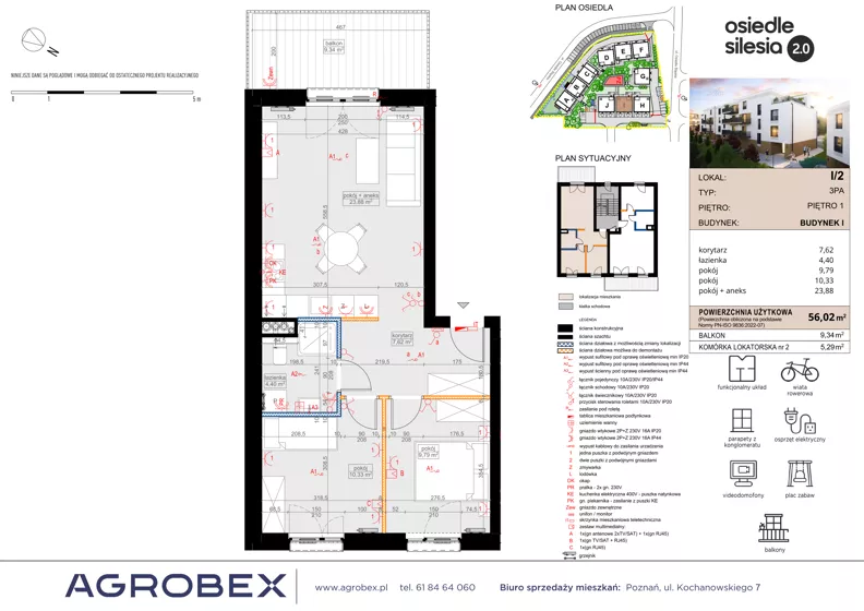 3 pokoje, mieszkanie 56,02 m², piętro 1, oferta nr I2, Silesia 2.0, Zielona Góra, ul. Osiedle Śląskie 33