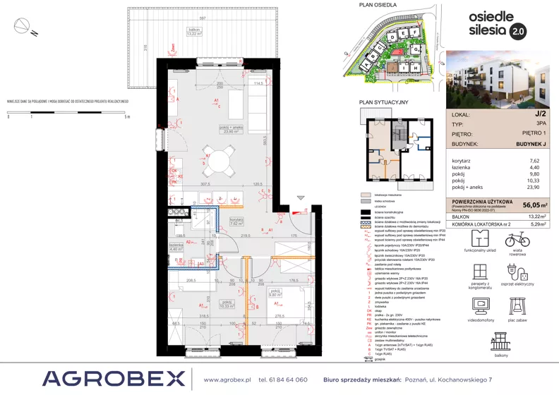 3 pokoje, mieszkanie 56,05 m², piętro 1, oferta nr J2, Silesia 2.0, Zielona Góra, ul. Osiedle Śląskie 33