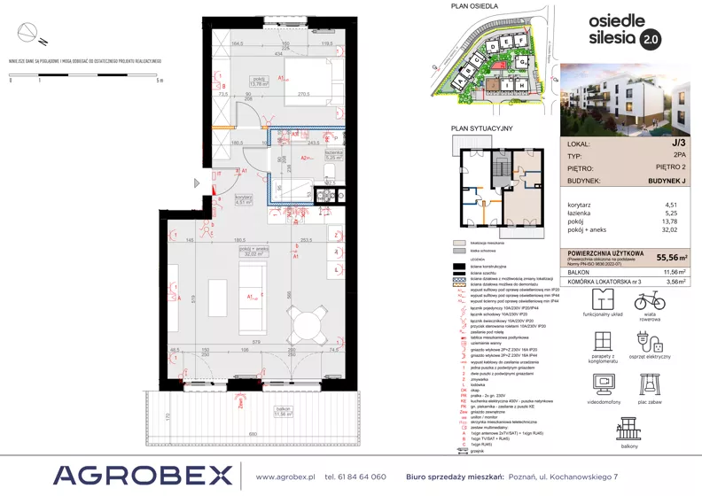 2 pokoje, mieszkanie 55,56 m², piętro 2, oferta nr J3, Silesia 2.0, Zielona Góra, ul. Osiedle Śląskie 33