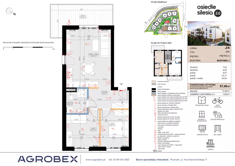 3 pokoje, mieszkanie 57,40 m², piętro 2, oferta nr J4, Silesia 2.0, Zielona Góra, ul. Osiedle Śląskie 33