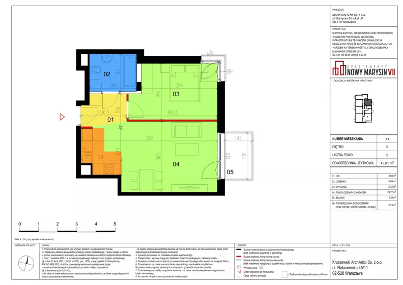 2 pokoje, mieszkanie 43,81 m², piętro 5, oferta nr VII_41, Apartamenty Nowy Marysin VII, Warszawa, Wawer, Marysin Wawerski, ul. Bluszczowa 14