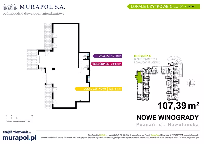 Lokal użytkowy 107,39 m², oferta nr C.LU.01, Nowe Winogrady - lokale użytkowe, Poznań, Winogrady, Nowe Winogrady, ul. Hawelańska 6