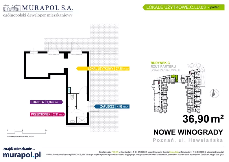 Lokal użytkowy 36,90 m², oferta nr C.LU.03, Nowe Winogrady - lokale użytkowe, Poznań, Winogrady, Nowe Winogrady, ul. Hawelańska 6