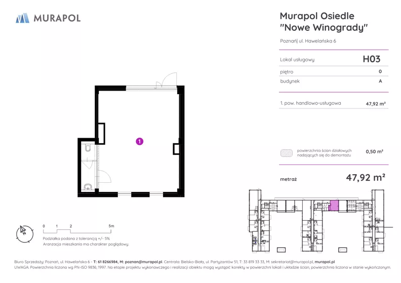 Lokal użytkowy 47,91 m², oferta nr H03, Nowe Winogrady - lokale użytkowe, Poznań, Winogrady, Nowe Winogrady, ul. Hawelańska 6