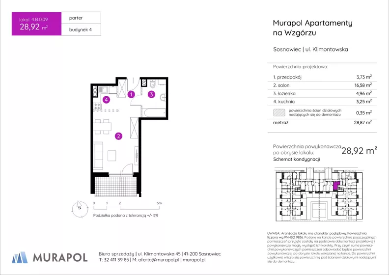 1 pokój, mieszkanie 28,92 m², parter, oferta nr 4.B.0.09, Murapol Apartamenty Na Wzgórzu, Sosnowiec, Sielec, ul. Klimontowska