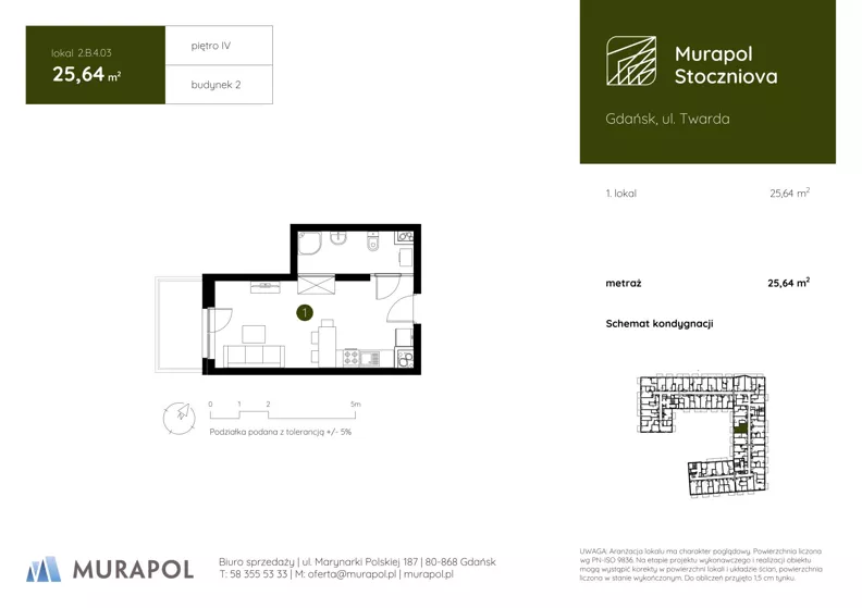 1 pokój, apartament inwestycyjny 25,64 m², piętro 4, oferta nr 2.B.4.03, Murapol Stoczniova - Etap II, Gdańsk, Młyniska, ul. Twarda