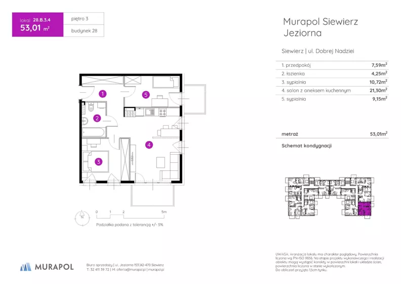 3 pokoje, mieszkanie 53,01 m², piętro 3, oferta nr 28.B.3.4, Murapol Siewierz Jeziorna, Siewierz, ul. Jeziorna