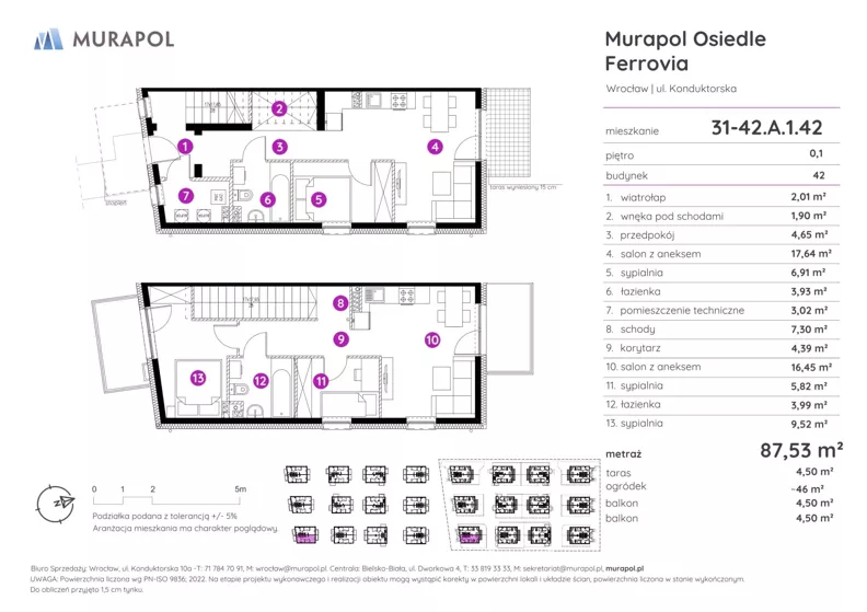 5 pokoi, mieszkanie 87,53 m², parter, oferta nr 31-42.A.1.42, Murapol Osiedle Ferrovia, Wrocław, Jagodno, Krzyki, ul. Konduktorska