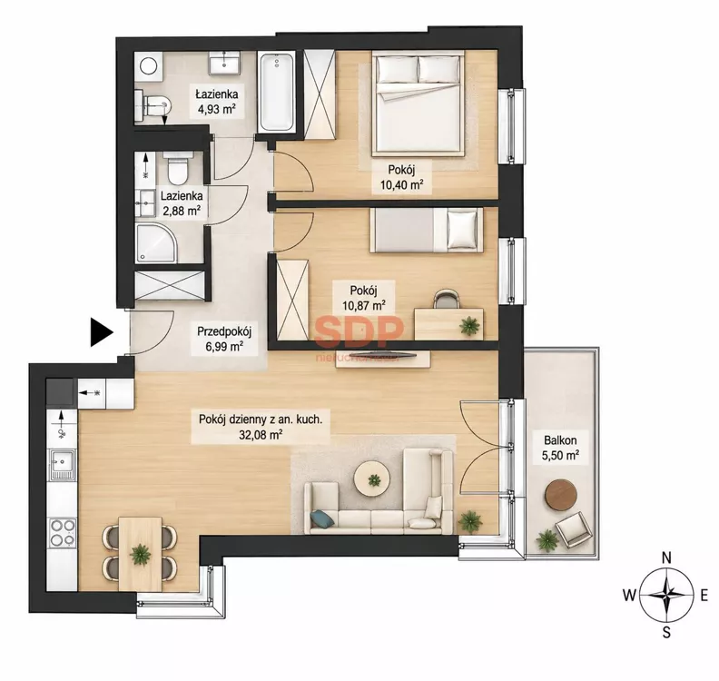 3 pokoje, mieszkanie 68,15 m², piętro 1, oferta nr , 45966, Wrocław, Krzyki-Partynice, Krzyki, Traugutta Romualda