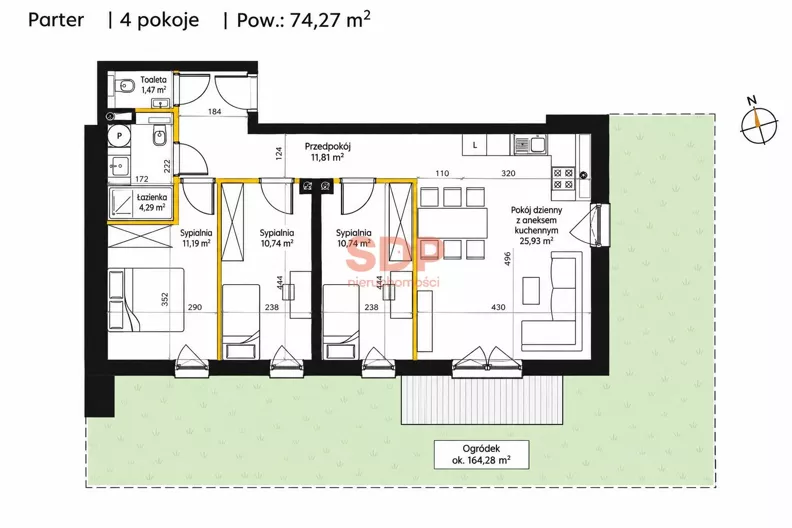 4 pokoje, mieszkanie 74,27 m², parter, oferta nr , 45921, Wrocław, Węgliniecka