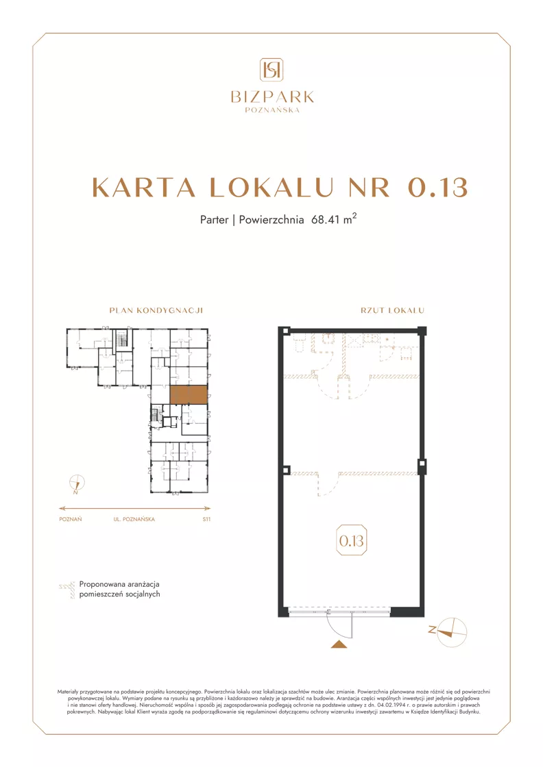 Lokal użytkowy 68,41 m², oferta nr 0.13, Bizpark Poznańska, Skórzewo, ul. Poznańska