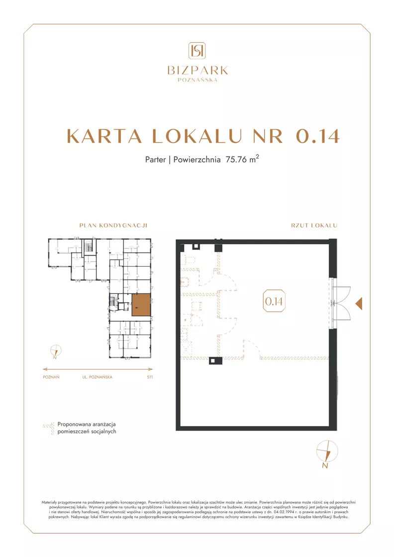 Lokal użytkowy 75,76 m², oferta nr 0.14, Bizpark Poznańska, Skórzewo, ul. Poznańska