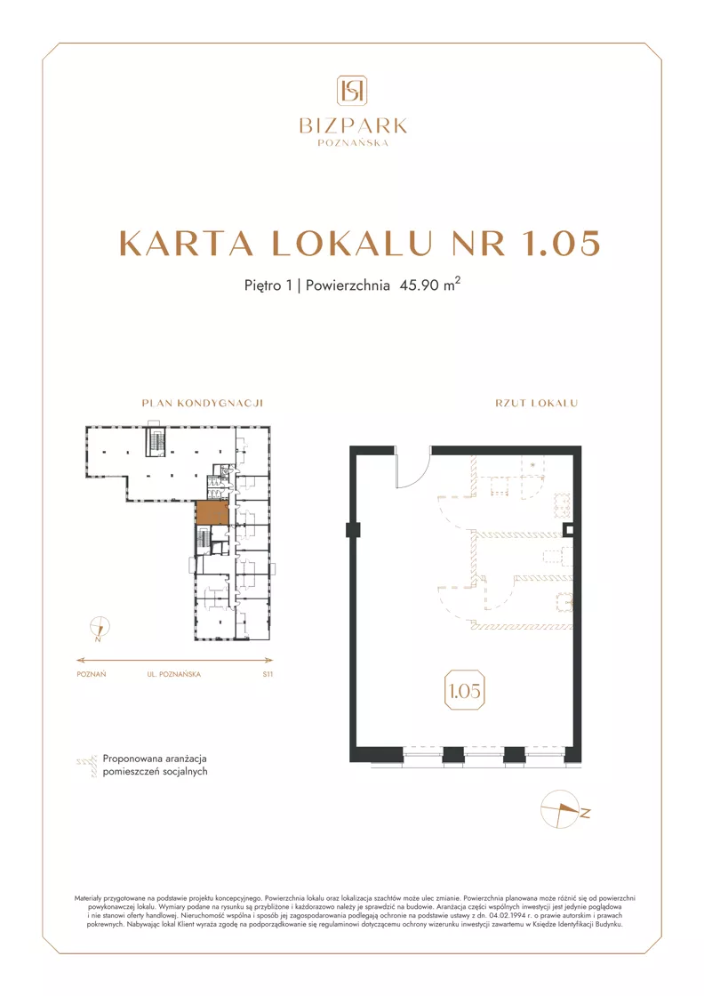 Lokal użytkowy 45,90 m², oferta nr 1.5, Bizpark Poznańska, Skórzewo, ul. Poznańska
