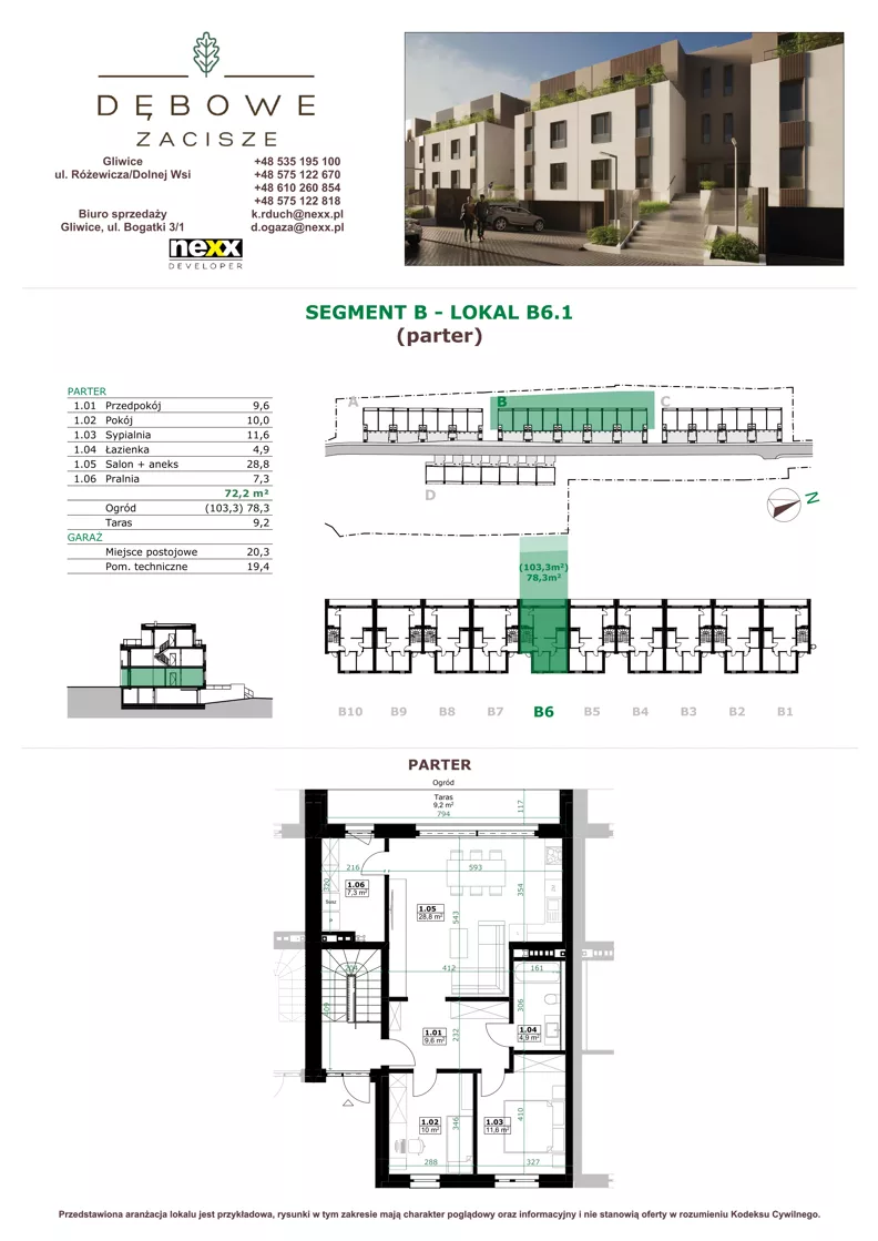 3 pokoje, mieszkanie 72,20 m², parter, oferta nr B6.1, Dębowe Zacisze, Gliwice, Wójtowa Wieś, ul. Dolnej Wsi
