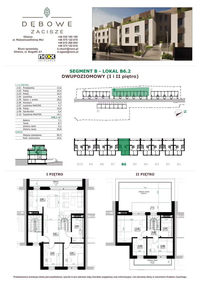 5 pokoi, mieszkanie 108,10 m², piętro 1, oferta nr B6.2, Dębowe Zacisze, Gliwice, Wójtowa Wieś, ul. Dolnej Wsi