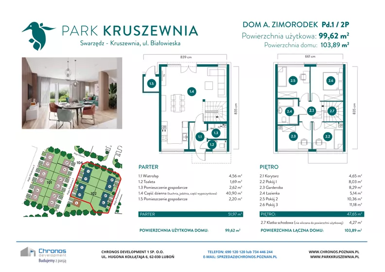 Dom 99,62 m², oferta nr A/Pd.1/2P, Park Kruszewnia, Kruszewnia, ul. Białowieska