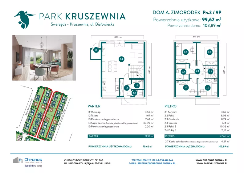 Dom 99,62 m², oferta nr A/Pn.3/9P, Park Kruszewnia, Kruszewnia, ul. Białowieska