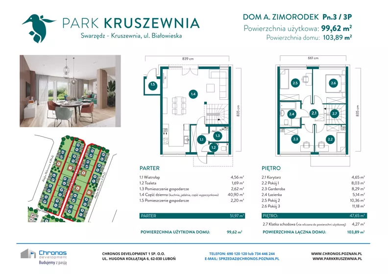 Dom 99,62 m², oferta nr A/Pn.3/3P, Park Kruszewnia, Kruszewnia, ul. Białowieska