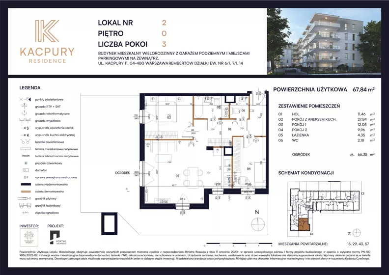 3 pokoje, mieszkanie 67,84 m², parter, oferta nr M02, Kacpury Residence, Warszawa, Rembertów, Nowy Rembertów, ul. Antoniego Kacpury