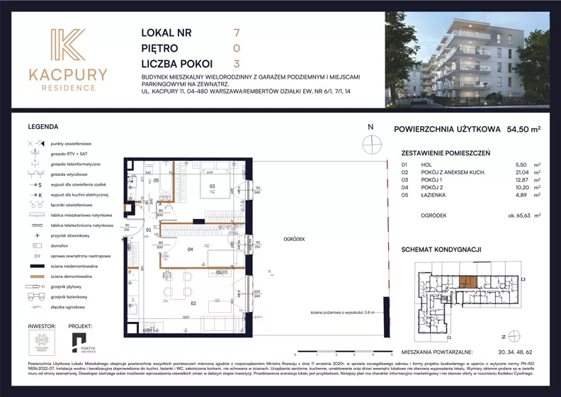 3 pokoje, mieszkanie 54,50 m², parter, oferta nr M07, Kacpury Residence, Warszawa, Rembertów, Nowy Rembertów, ul. Antoniego Kacpury
