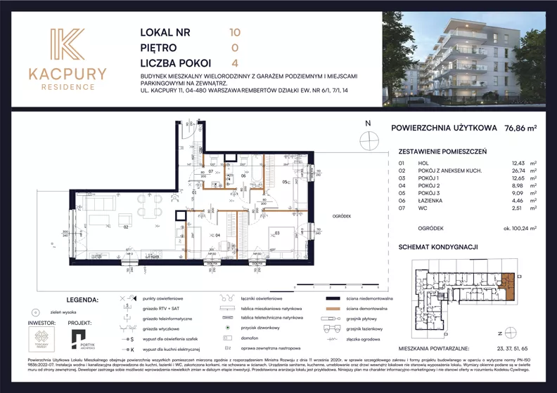 4 pokoje, mieszkanie 76,86 m², parter, oferta nr M10, Kacpury Residence, Warszawa, Rembertów, Nowy Rembertów, ul. Antoniego Kacpury