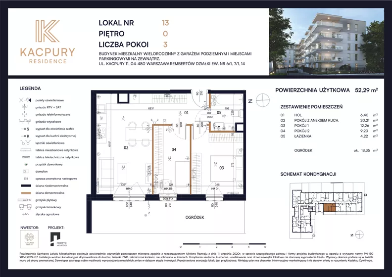 3 pokoje, mieszkanie 52,29 m², parter, oferta nr M13, Kacpury Residence, Warszawa, Rembertów, Nowy Rembertów, ul. Antoniego Kacpury