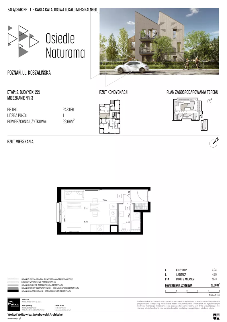 1 pokój, mieszkanie 28,66 m², parter, oferta nr 22J/03, Naturama II, Poznań, Strzeszyn, Strzeszyn, ul. Koszalińska 22