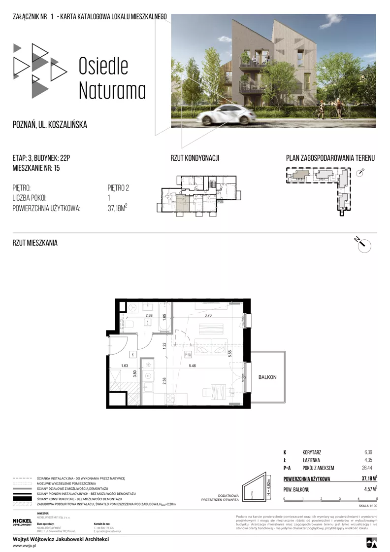 1 pokój, mieszkanie 37,18 m², piętro 2, oferta nr 22P/15, Naturama III, Poznań, Strzeszyn, Strzeszyn, ul. Koszalińska 22