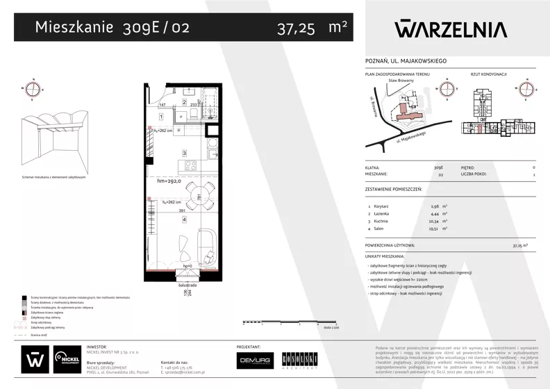 1 pokój, apartament 37,25 m², parter, oferta nr 309E/02, Warzelnia II, Poznań, Antoninek-Zieliniec-Kobylepole, Kobylepole, ul. Majakowskiego 309