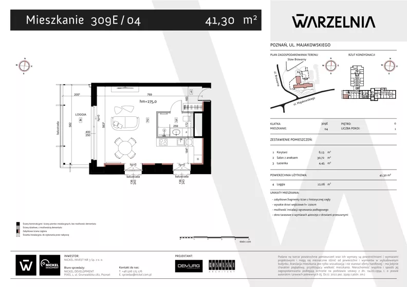 1 pokój, apartament 41,30 m², parter, oferta nr 309E/04, Warzelnia II, Poznań, Antoninek-Zieliniec-Kobylepole, Kobylepole, ul. Majakowskiego 309
