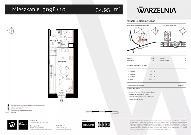 1 pokój, apartament 34,95 m², piętro 1, oferta nr 309E/10, Warzelnia II, Poznań, Antoninek-Zieliniec-Kobylepole, Kobylepole, ul. Majakowskiego 309