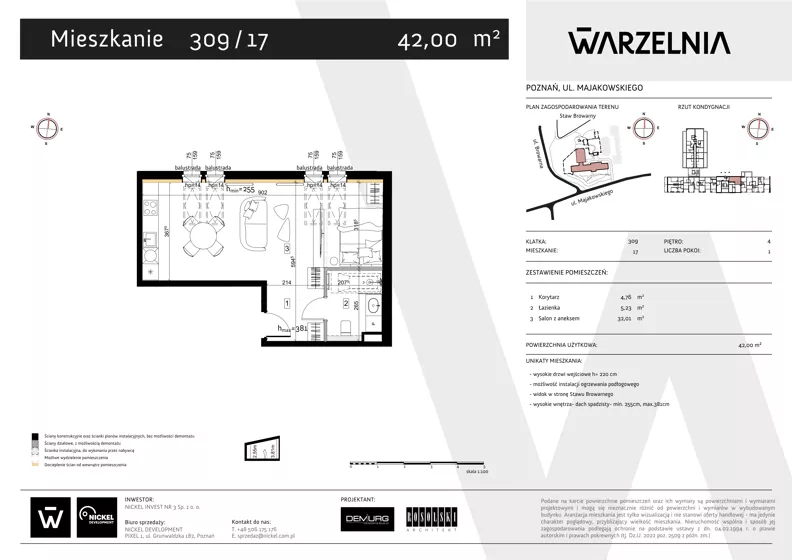 1 pokój, apartament 42,00 m², piętro 4, oferta nr 309/17, Warzelnia II, Poznań, Antoninek-Zieliniec-Kobylepole, Kobylepole, ul. Majakowskiego 309