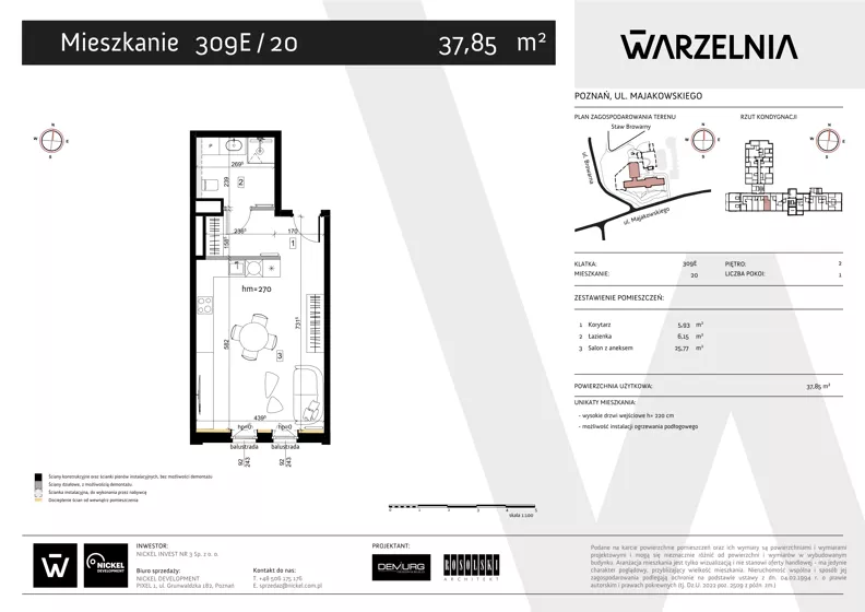 1 pokój, apartament 37,85 m², piętro 2, oferta nr 309E/20, Warzelnia II, Poznań, Antoninek-Zieliniec-Kobylepole, Kobylepole, ul. Majakowskiego 309