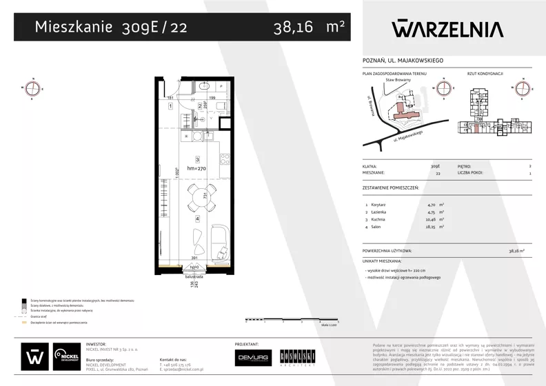1 pokój, apartament 38,16 m², piętro 2, oferta nr 309E/22, Warzelnia II, Poznań, Antoninek-Zieliniec-Kobylepole, Kobylepole, ul. Majakowskiego 309