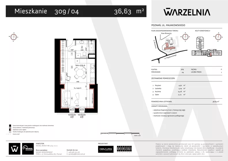 1 pokój, apartament 36,63 m², parter, oferta nr 309/04, Warzelnia II, Poznań, Antoninek-Zieliniec-Kobylepole, Kobylepole, ul. Majakowskiego 309