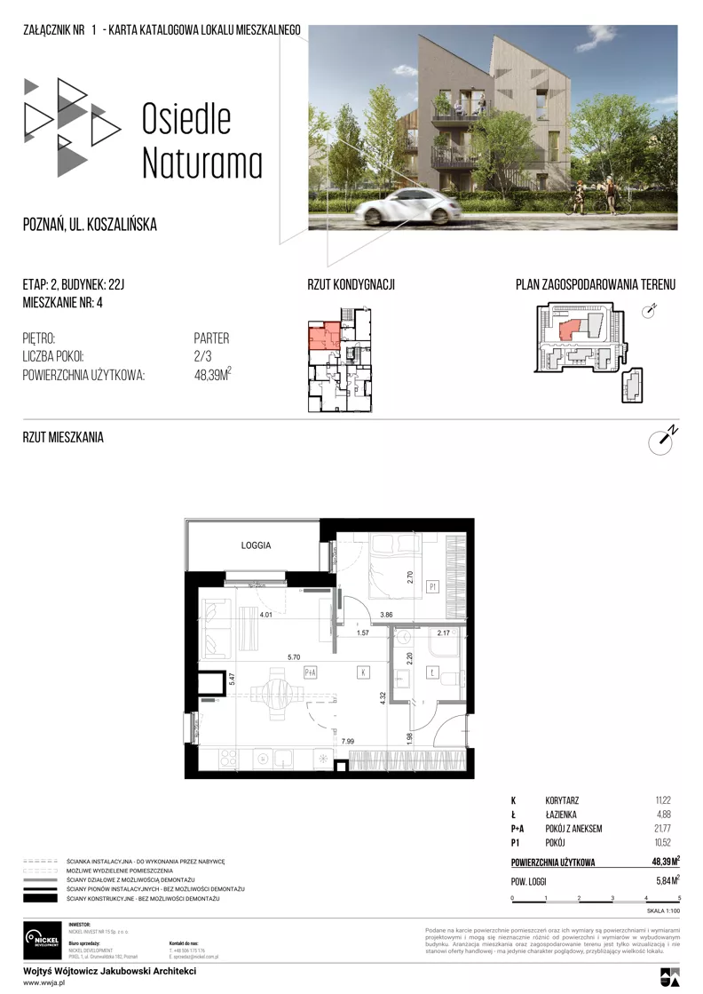 2 pokoje, mieszkanie 48,39 m², parter, oferta nr 22J/04, Naturama II, Poznań, Strzeszyn, Strzeszyn, ul. Koszalińska 22