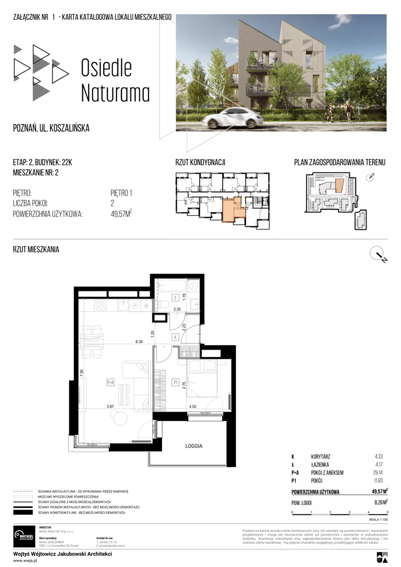 2 pokoje, mieszkanie 49,57 m², piętro 1, oferta nr 22K/02, Naturama II, Poznań, Strzeszyn, Strzeszyn, ul. Koszalińska 22