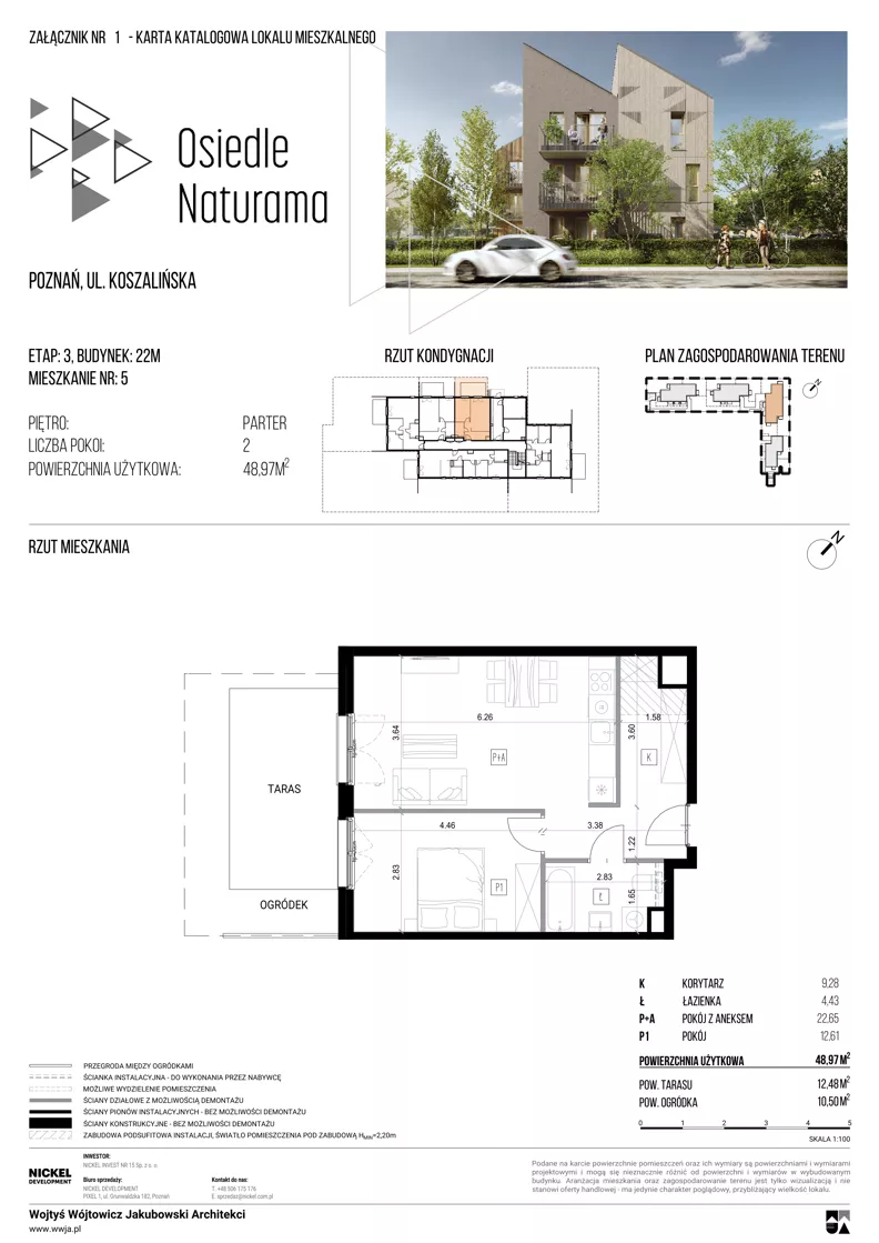 2 pokoje, mieszkanie 48,97 m², parter, oferta nr 22M/05, Naturama III, Poznań, Strzeszyn, Strzeszyn, ul. Koszalińska 22