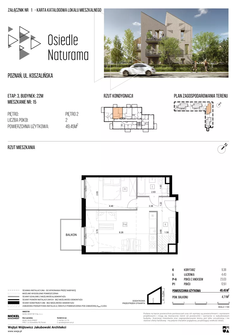 2 pokoje, mieszkanie 49,45 m², piętro 2, oferta nr 22M/15, Naturama III, Poznań, Strzeszyn, Strzeszyn, ul. Koszalińska 22